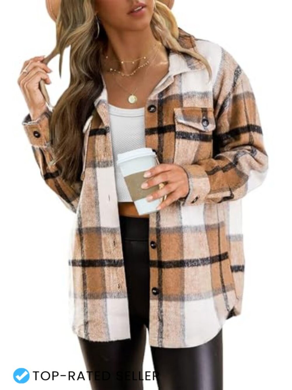 Women's Plaid Flannel Shacket with Button Cuffs and Chest Pockets